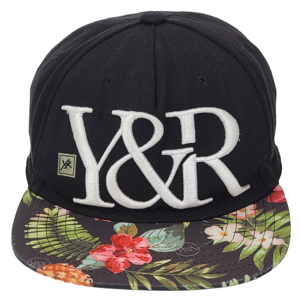 Young & Reckless Floral Brim Snapback Hat OSFM Black Tropical 3D Logo Streetwear